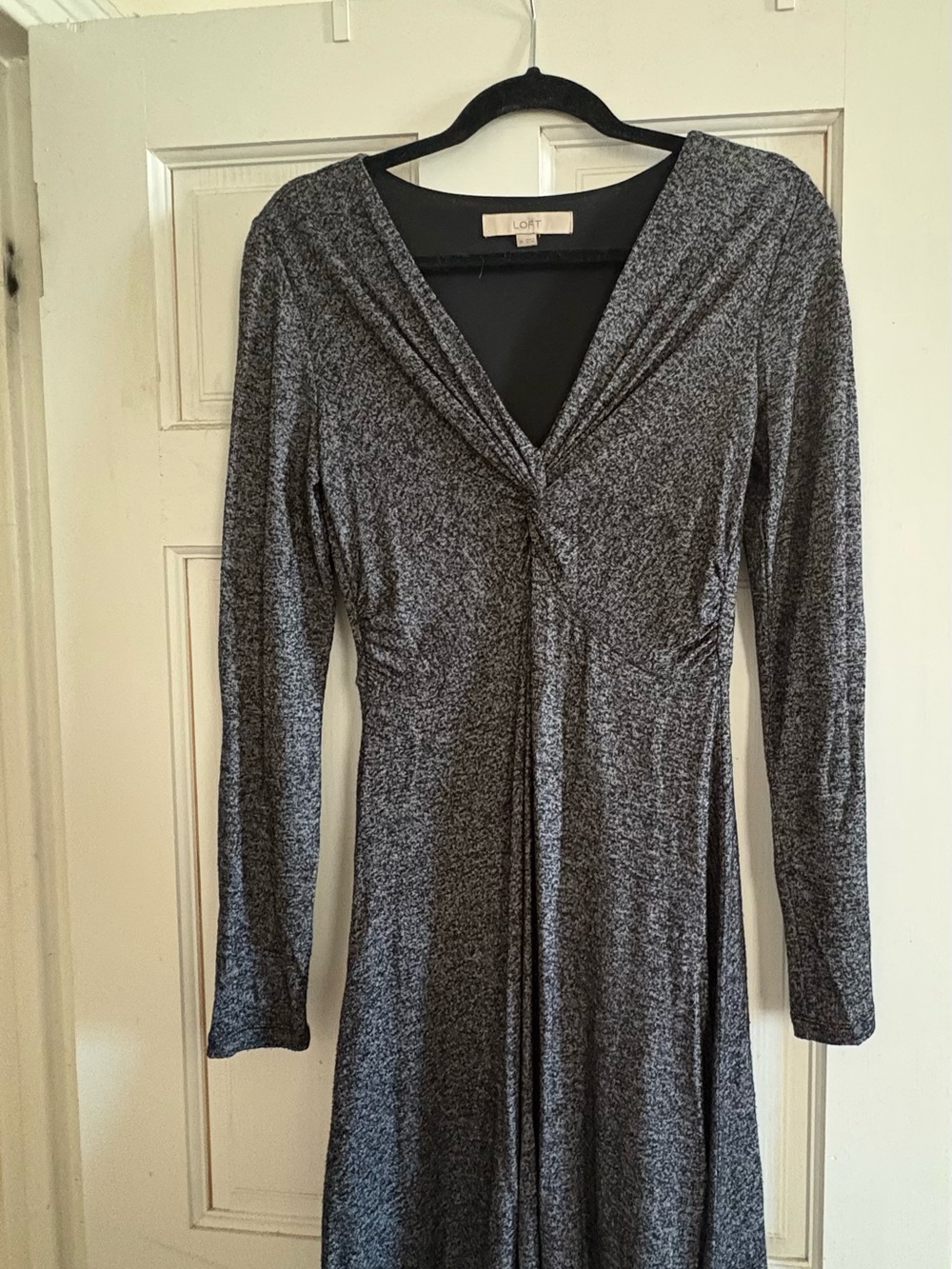 LOFT Charcoal Twist-Front Long Sleeve Dress